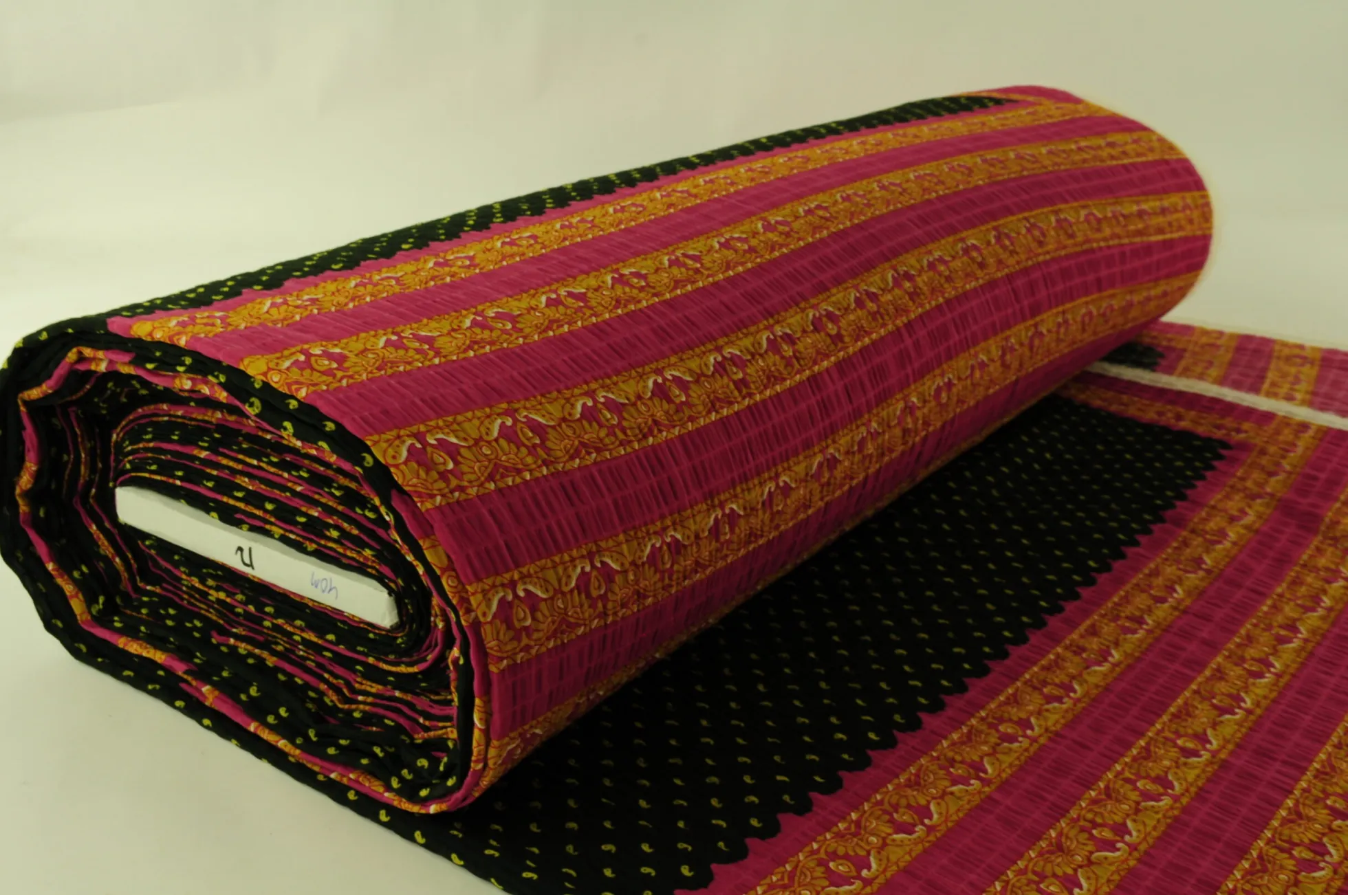 Blousestof – Donkergroen & roze paneel 80cm