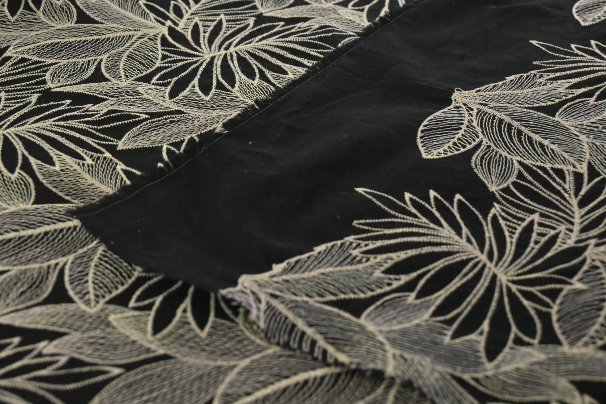 Broderie katoen – Noir botanique