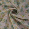 Chiffon – Green lurex leaves on baby pink