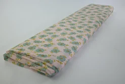 Chiffon – Green lurex leaves on baby pink