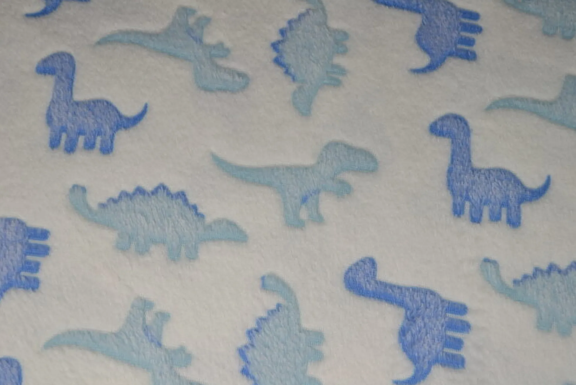 Coral fleece – Blue dino on offwhite