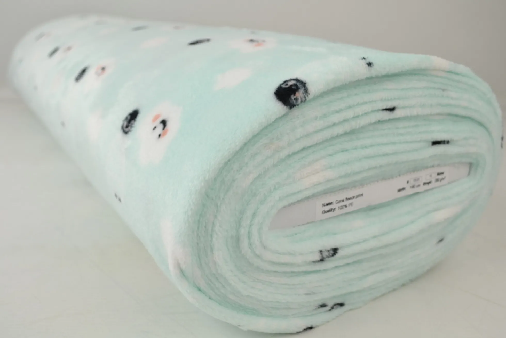 Coral Fleece – Pinguin & clouds on mint