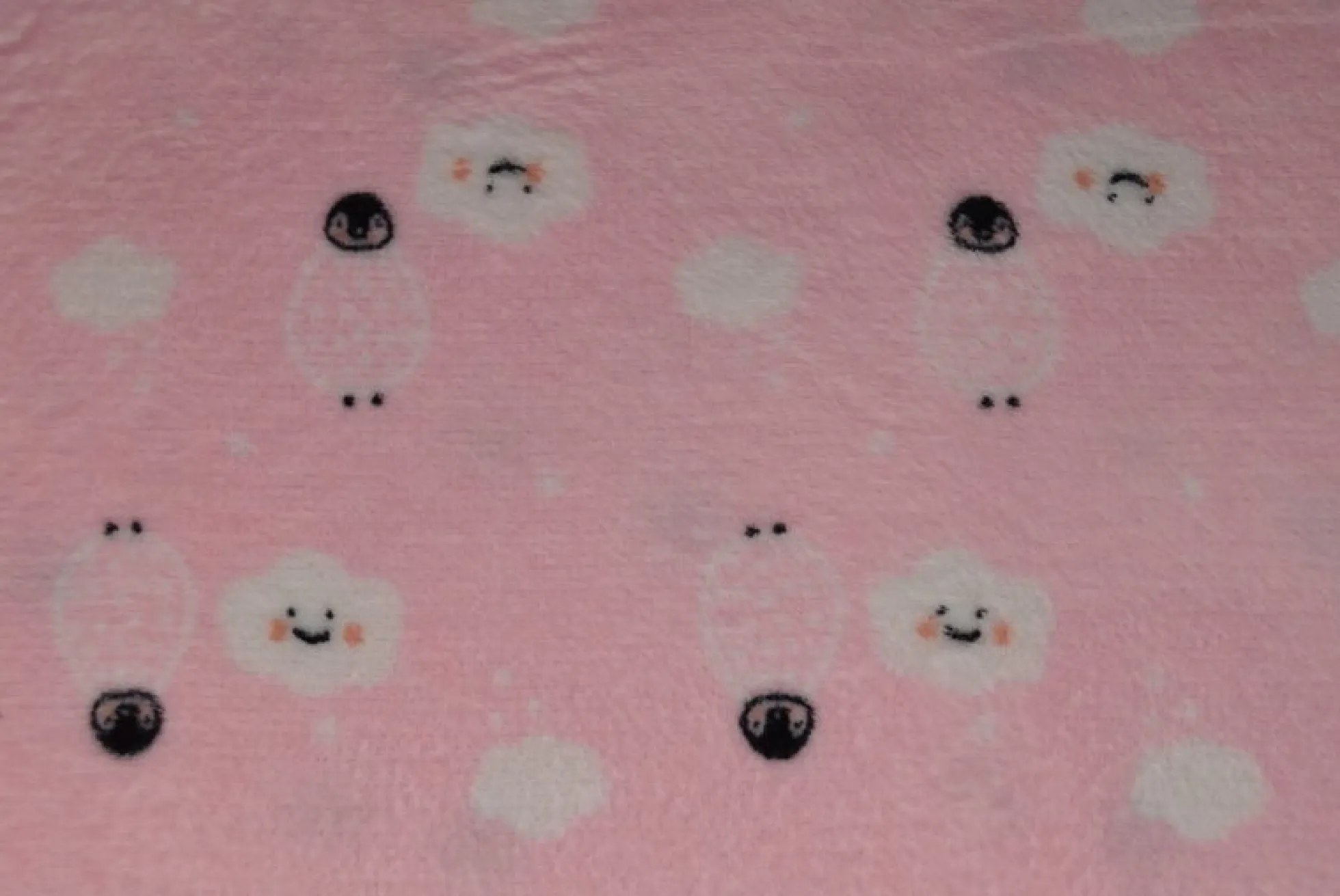 Coral Fleece – Pinguin & clouds on pink