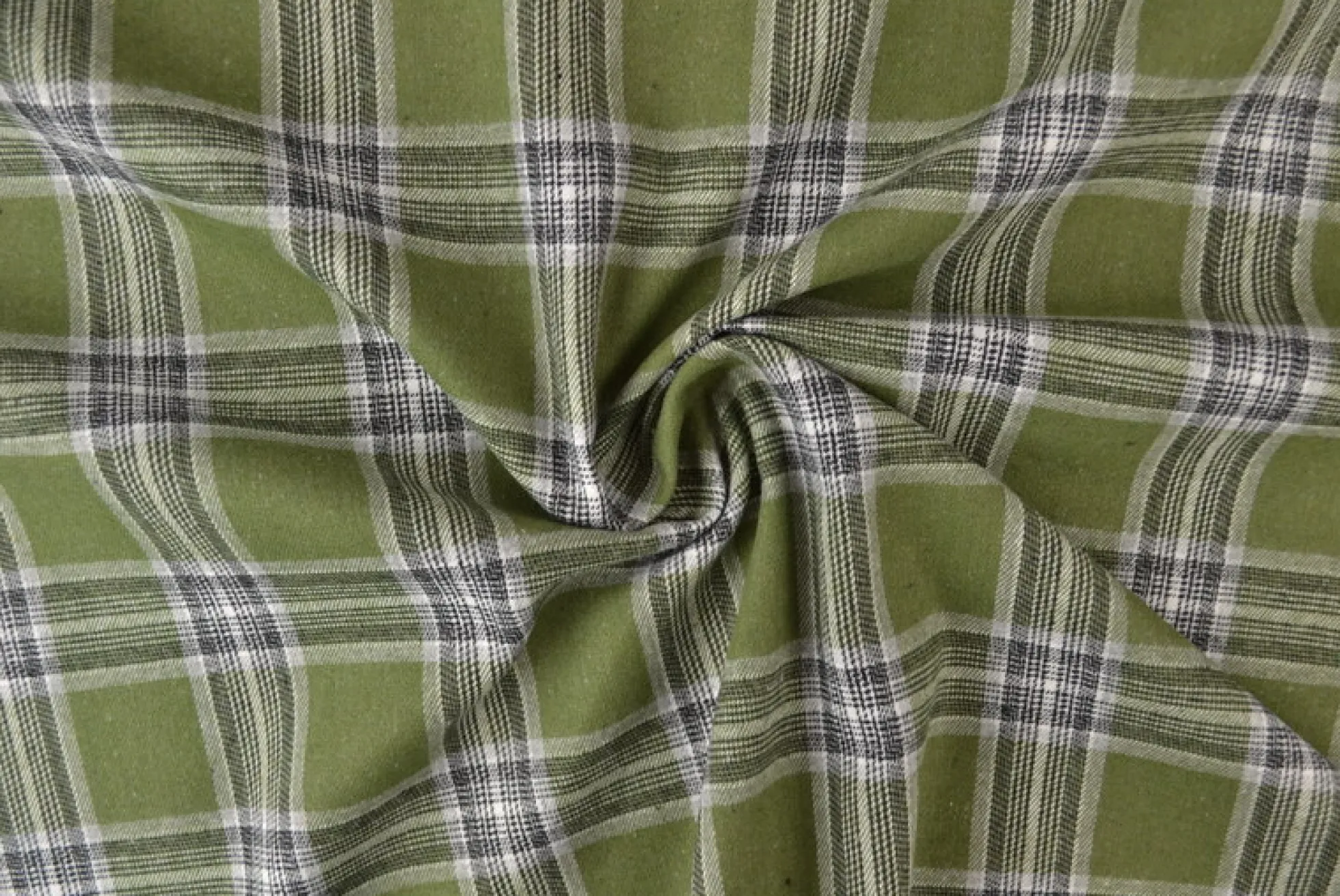 Coupon 55cm x 150cm | Flanel ruit – Mosgroen, lichtgrijs, gebroken wit & zwart