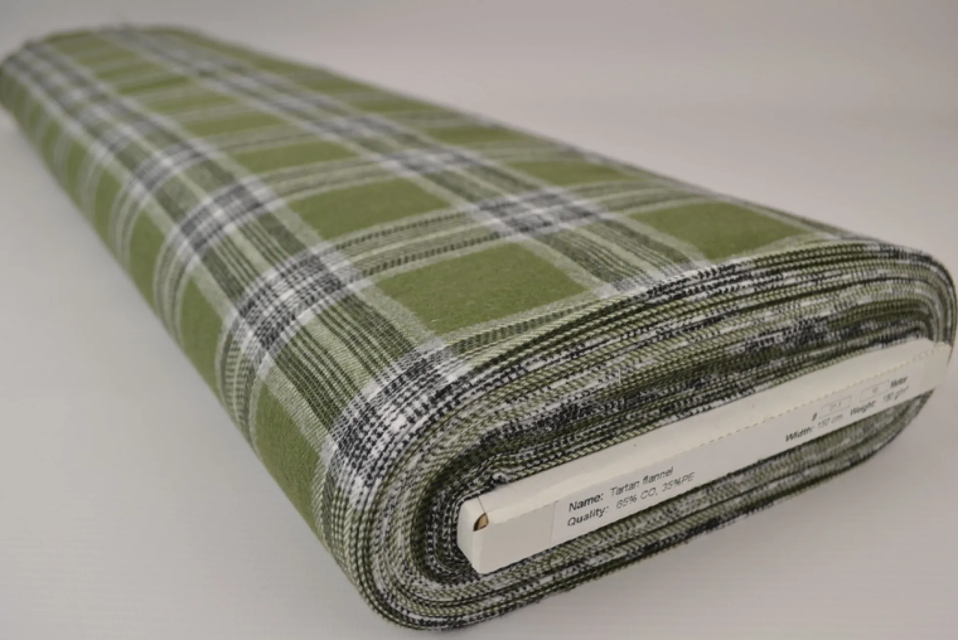 Coupon 55cm x 150cm | Flanel ruit – Mosgroen, lichtgrijs, gebroken wit & zwart