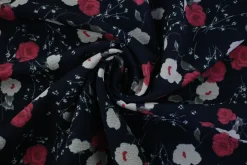 Crêpe / bubble chiffon – Pink roses on navy