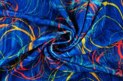 Fluweel stretch – Circles on dark petrol crushed look
