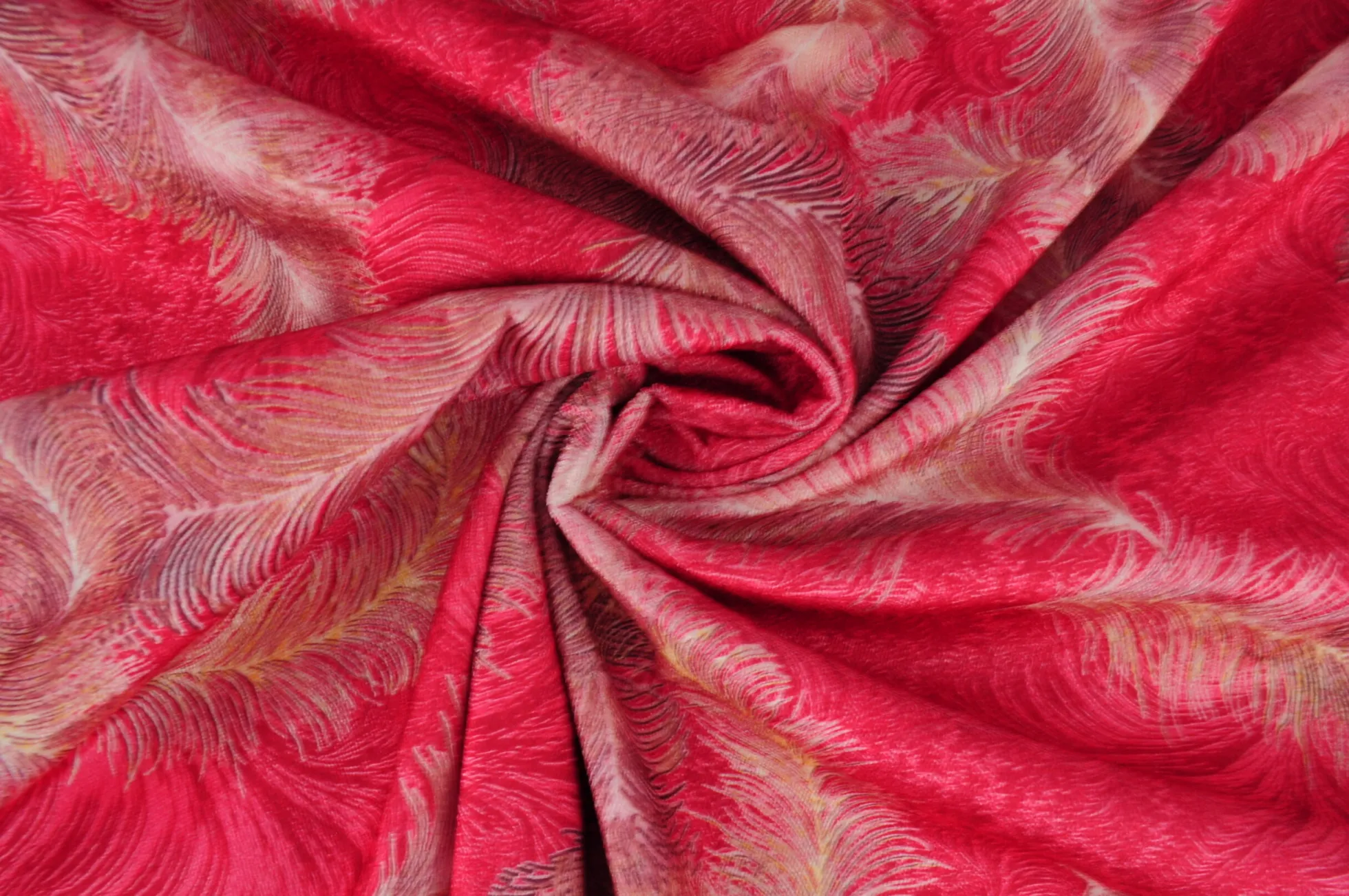 Fluweel stretch – Feather on fuchsia