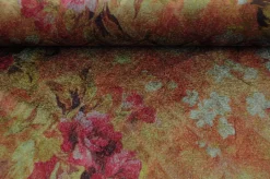 Fluweel stretch – Orange colored flower checkered woven