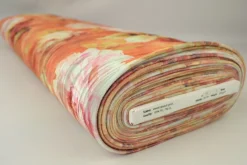Fluweel stretch – Orange colored flowers crushed look