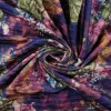 Fluweel stretch – Retro dark purple and green roses striped woven