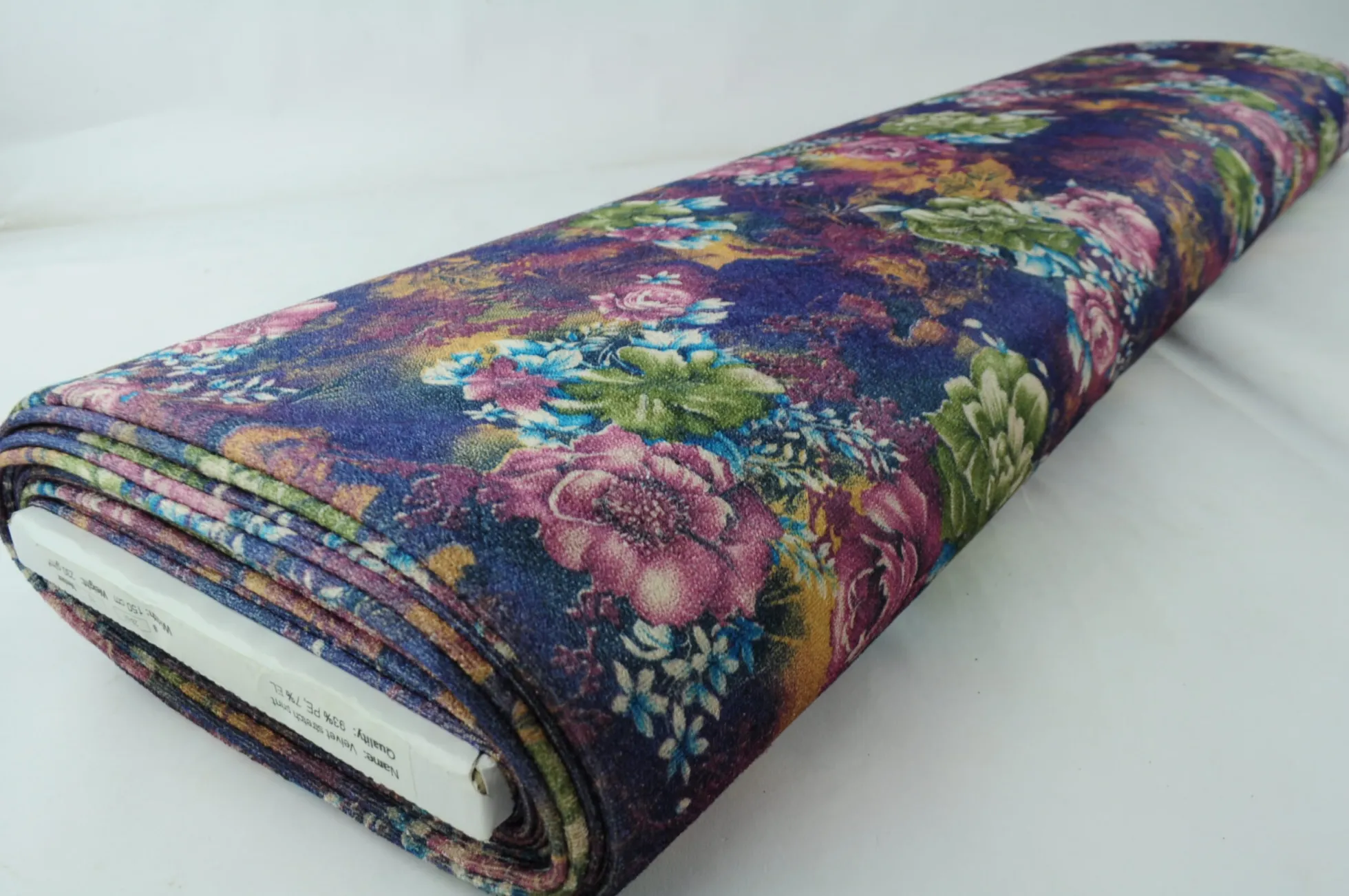 Fluweel stretch – Retro dark purple and green roses checkered woven
