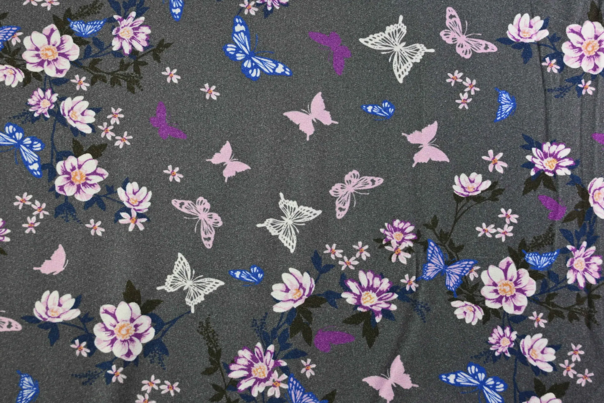 French terry – Charcoal Butterfly Garden