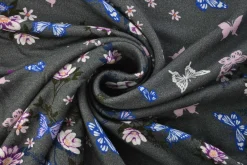 French terry – Charcoal Butterfly Garden
