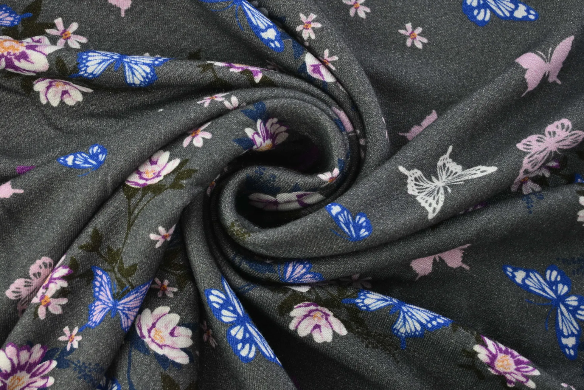 French terry – Charcoal Butterfly Garden