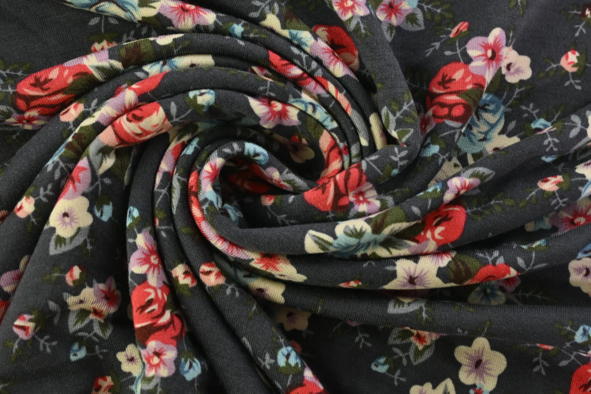 French terry – Charcoal Vintage Rose Bouquet