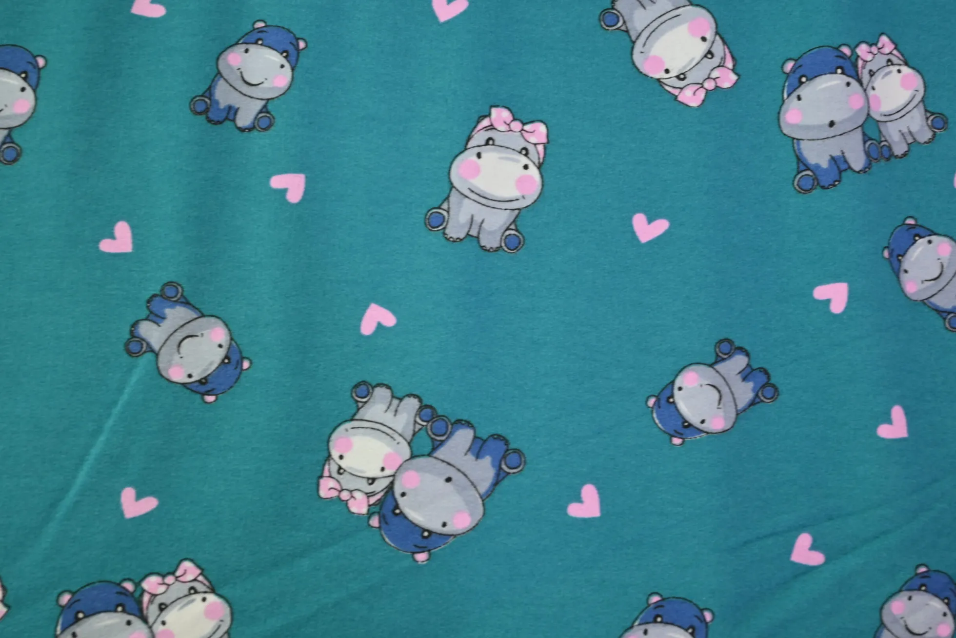 French terry – Cute hippo on turqouise