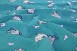 French terry – Cute hippo on turqouise