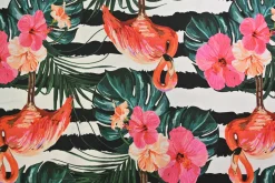 French terry – Flamingo on stripes