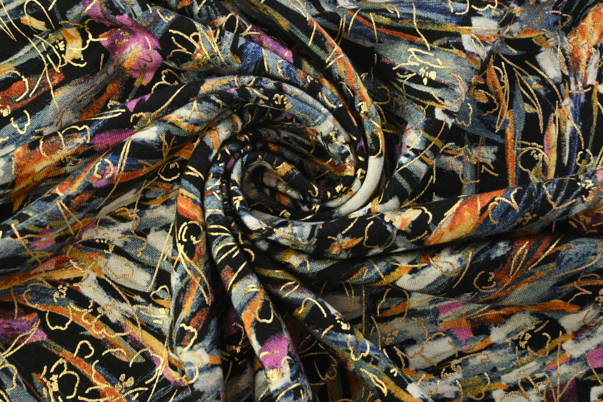 French terry – Golden flower lines on art