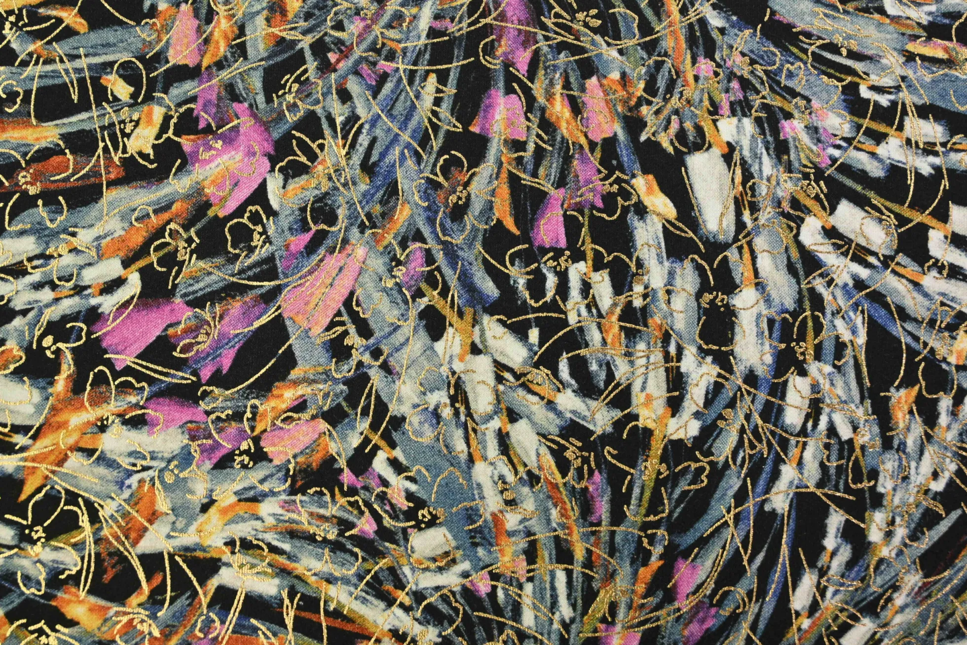 French terry – Golden flower lines on art