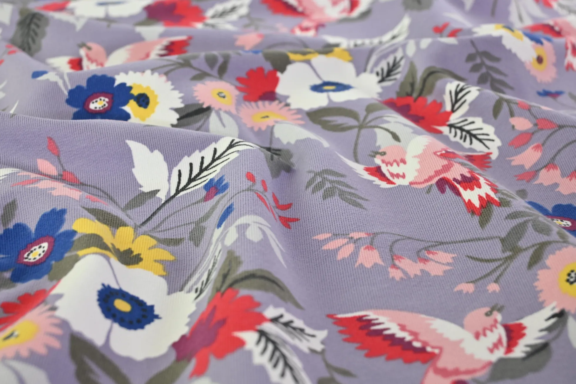 French terry – Lavender Bird Garden