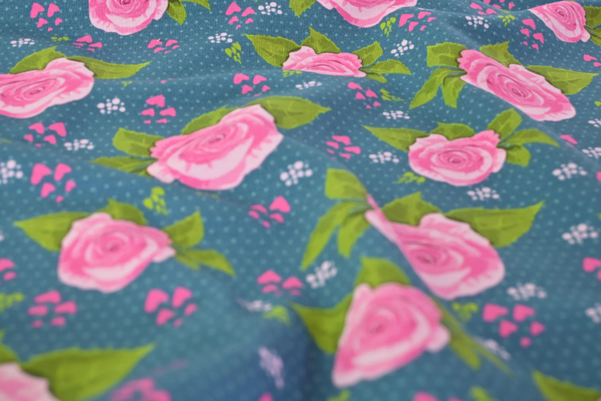 French terry – Teal Rose Garden