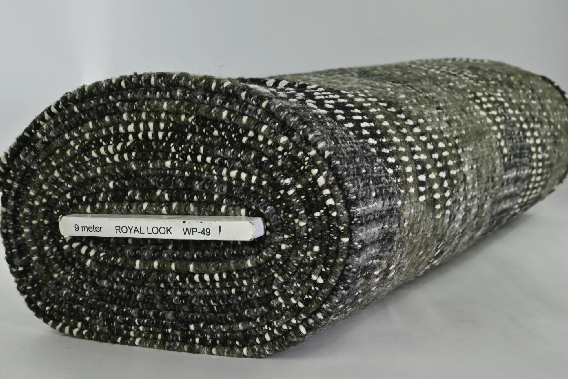 Gebreide wollen stof – Mosgroen & zwart met gebroken witte draad