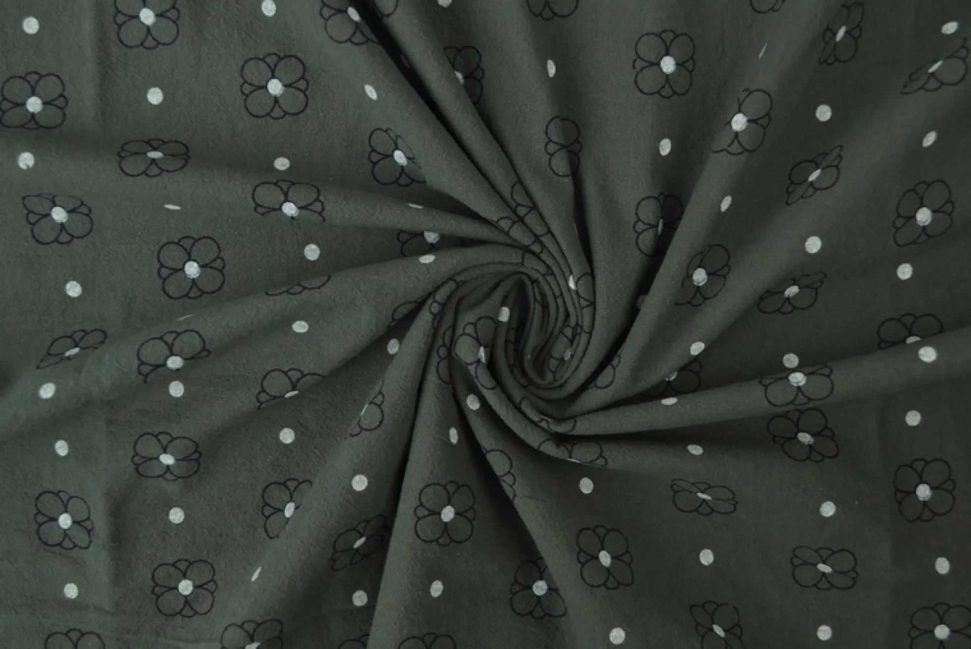 Gewassen katoen / Stonewashed – Bloemetjes gestipt donker grijs