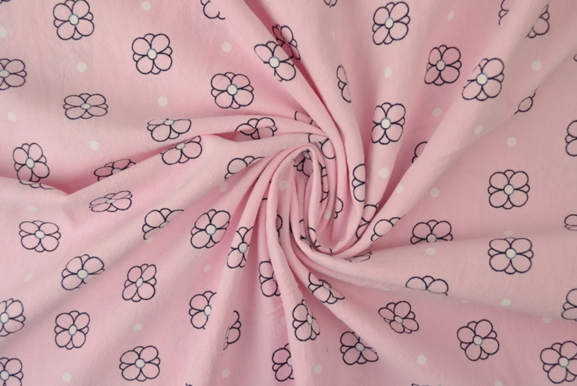 Gewassen katoen / Stonewashed – Bloemetjes gestipt babyroze