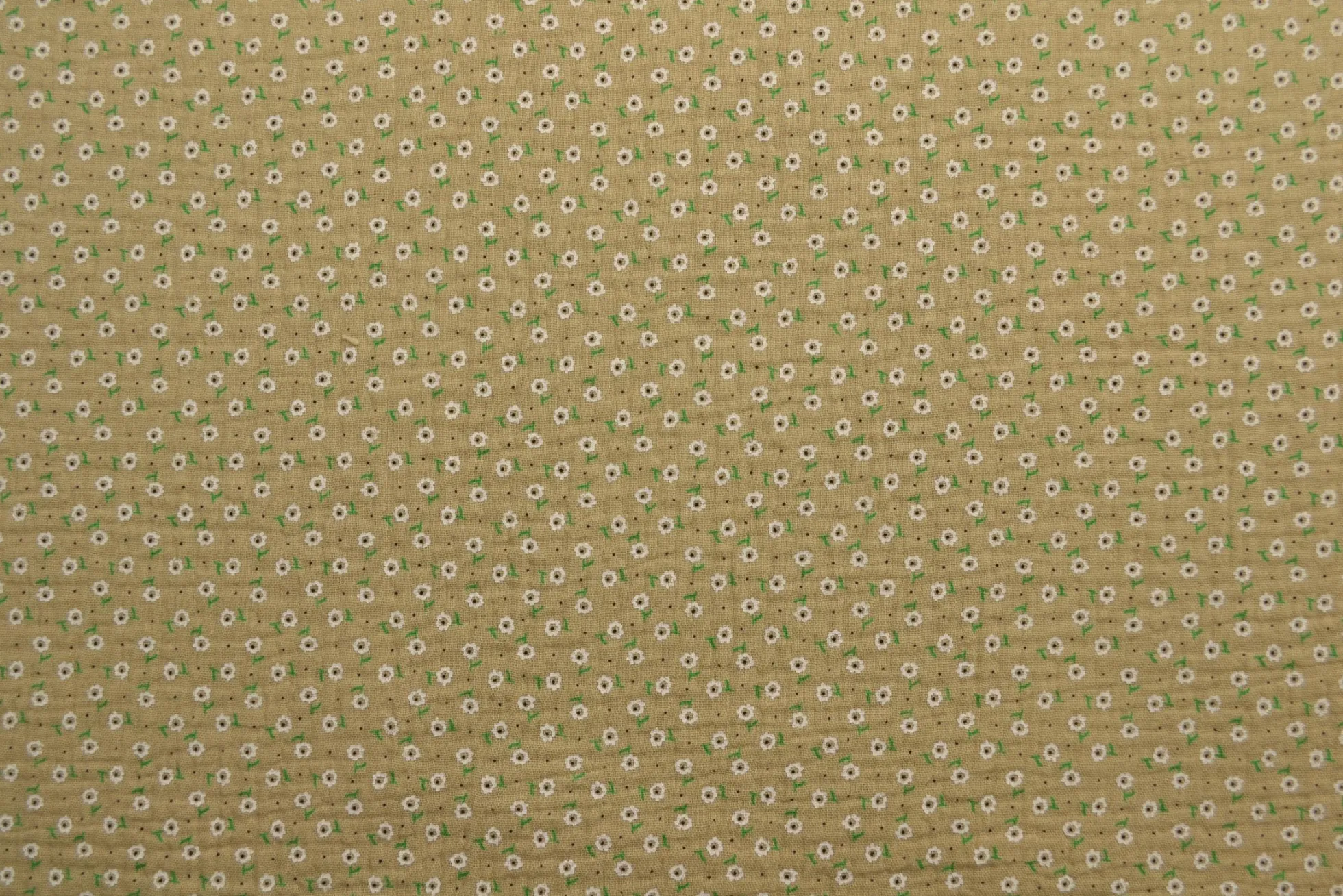 Hydrofiel / Mousseline – Bloemetjes beige