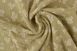 Hydrofiel / Mousseline – Boterbloemetjes beige