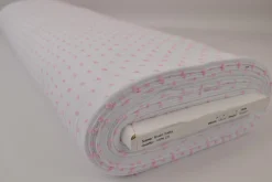 Hydrofiel / Mousseline dobby – Wit met baby roze stippen