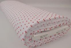 Hydrofiel / Mousseline dobby – Wit met rode stippen