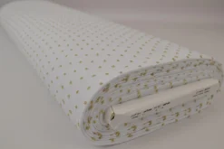 Hydrofiel / Mousseline dobby – Wit met beige stippen