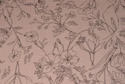 Hydrofiel / Mousseline – Floral lijntekening dusky roze