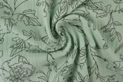Hydrofiel / Mousseline – Floral lijntekening licht mint