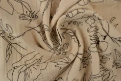 Hydrofiel / Mousseline – Floral lijntekening champagne