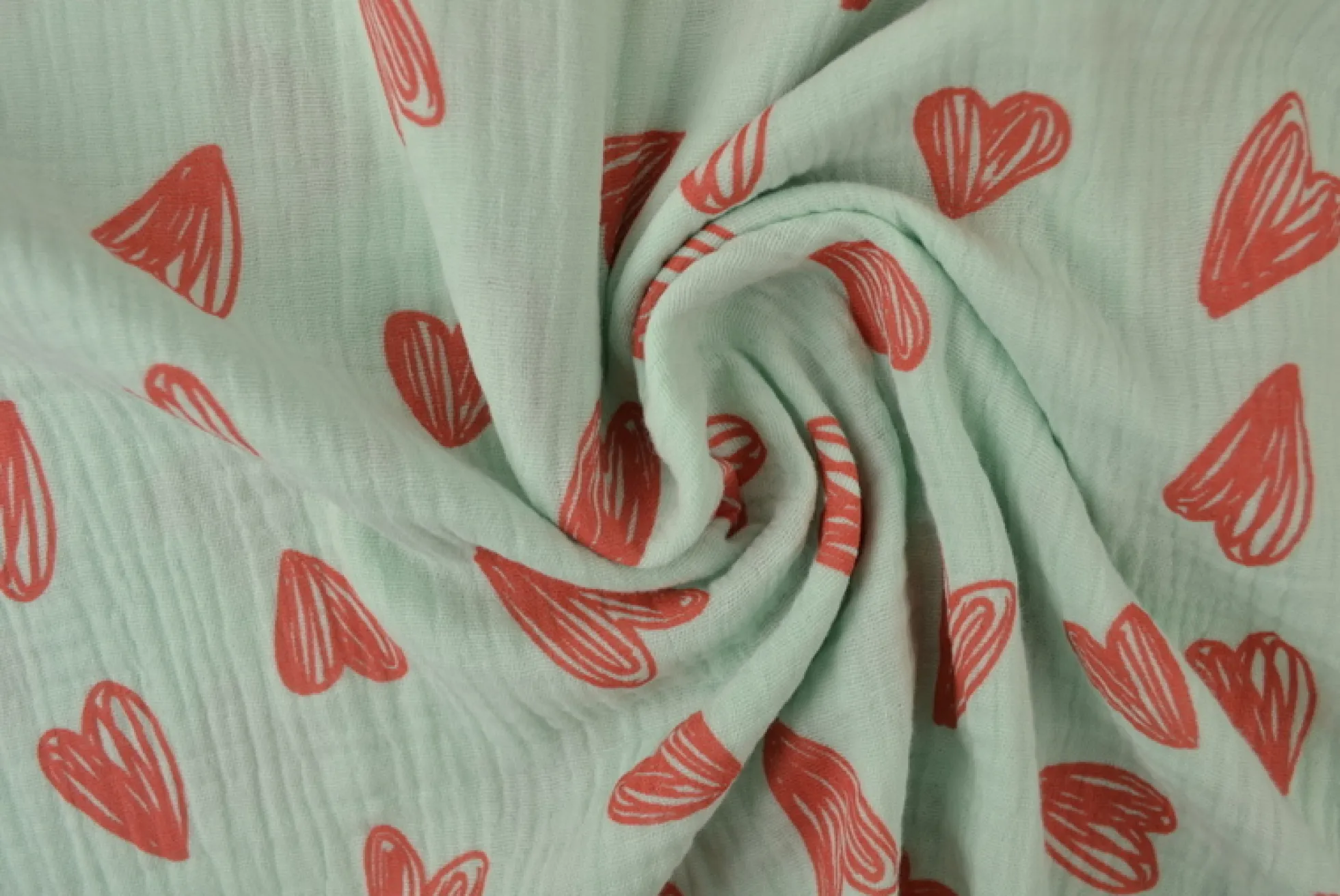 Hydrofiel / Mousseline – Hartjes licht mint