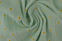 Hydrofiel / Mousseline – Madeliefjes licht mint
