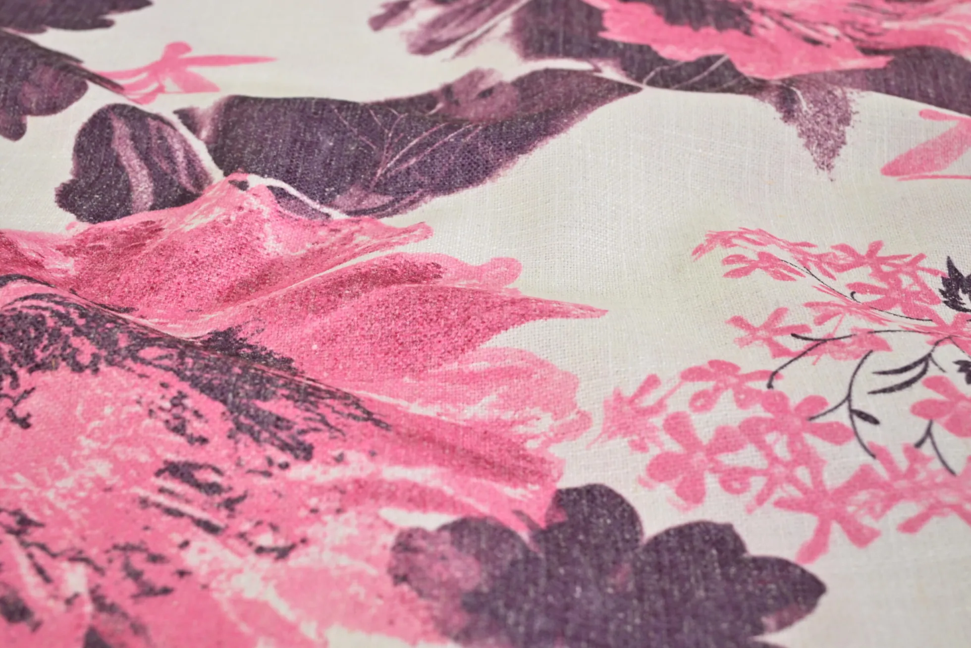 Jacquard Gobelin – Pink garden linnenlook