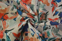 Jeans / Denim – Colorful flowers on light grey stretch