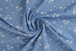 Jeans / denim gewassen – Butterflies lichtblauw chambray