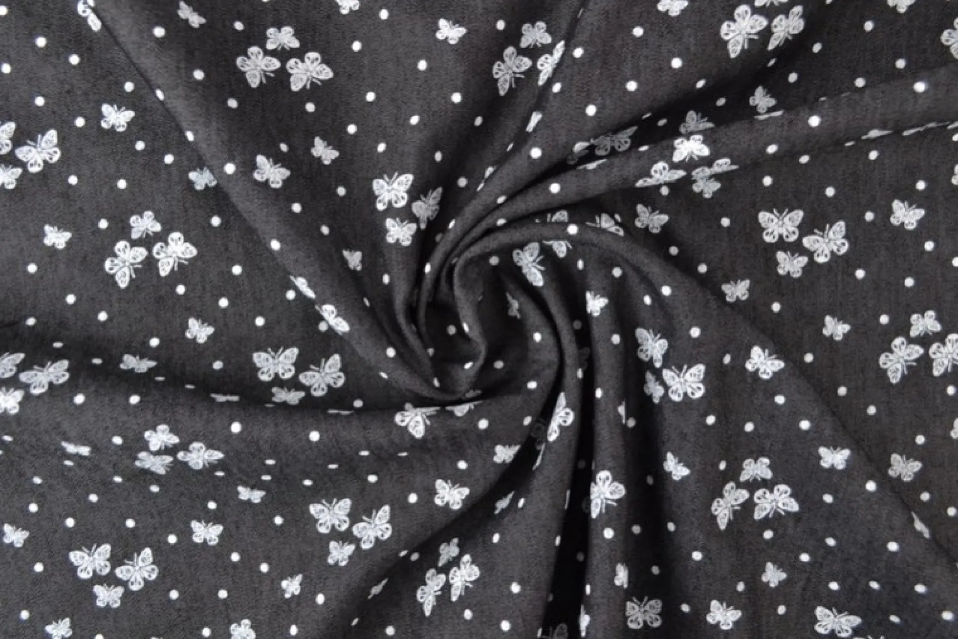 Jeans / denim gewassen – Butterflies zwart chambray