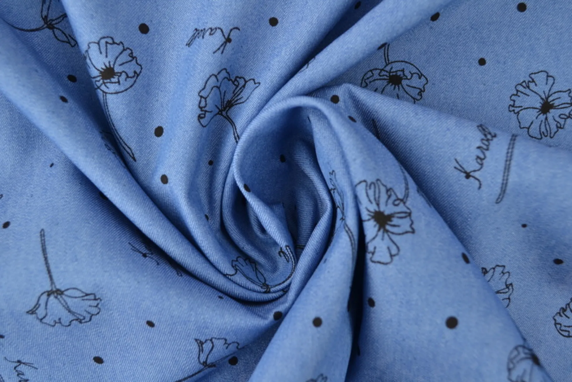 Jeans / denim gewassen – Flowers blauw chambray