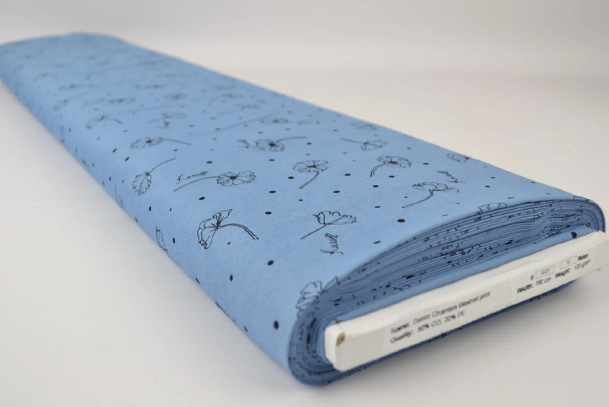 Jeans / denim gewassen – Flowers blauw chambray