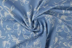 Jeans / denim gewassen – Vintage floral lichtblauw chambray