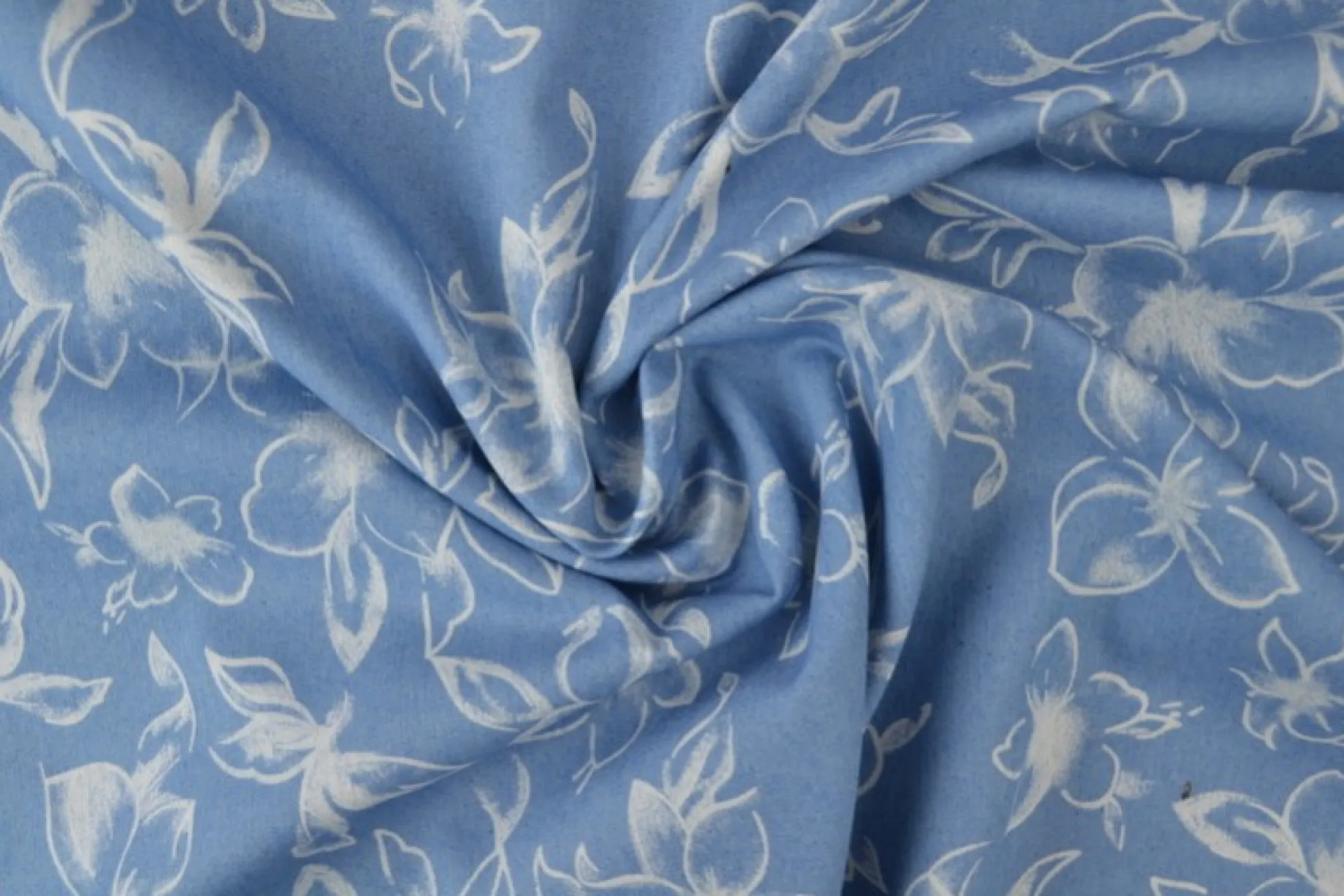 Jeans / denim gewassen – Vintage floral lichtblauw chambray