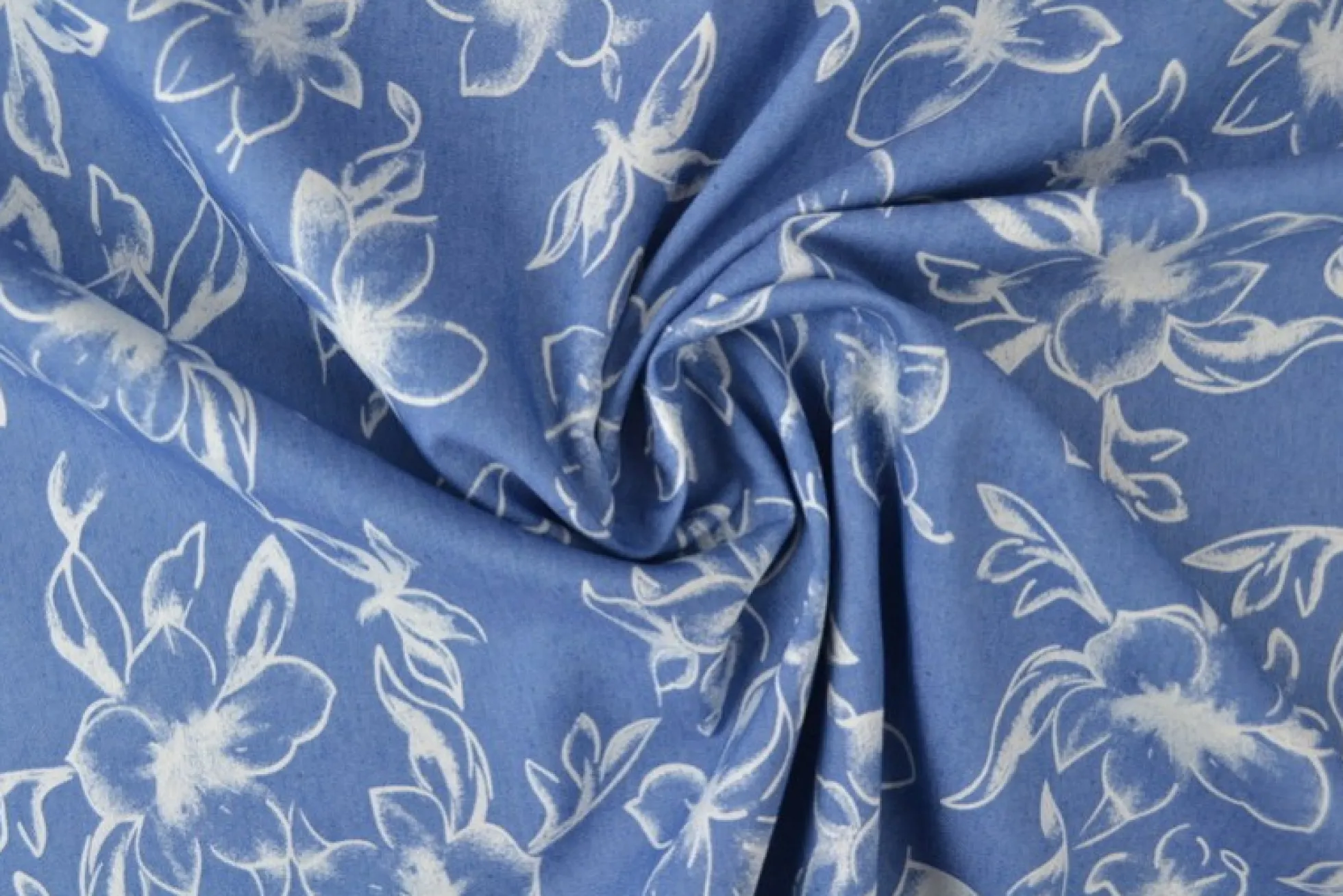 Jeans / denim gewassen – Vintage floral blauw chambray