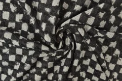 Jeans / denim jacquard – Checks frayed black